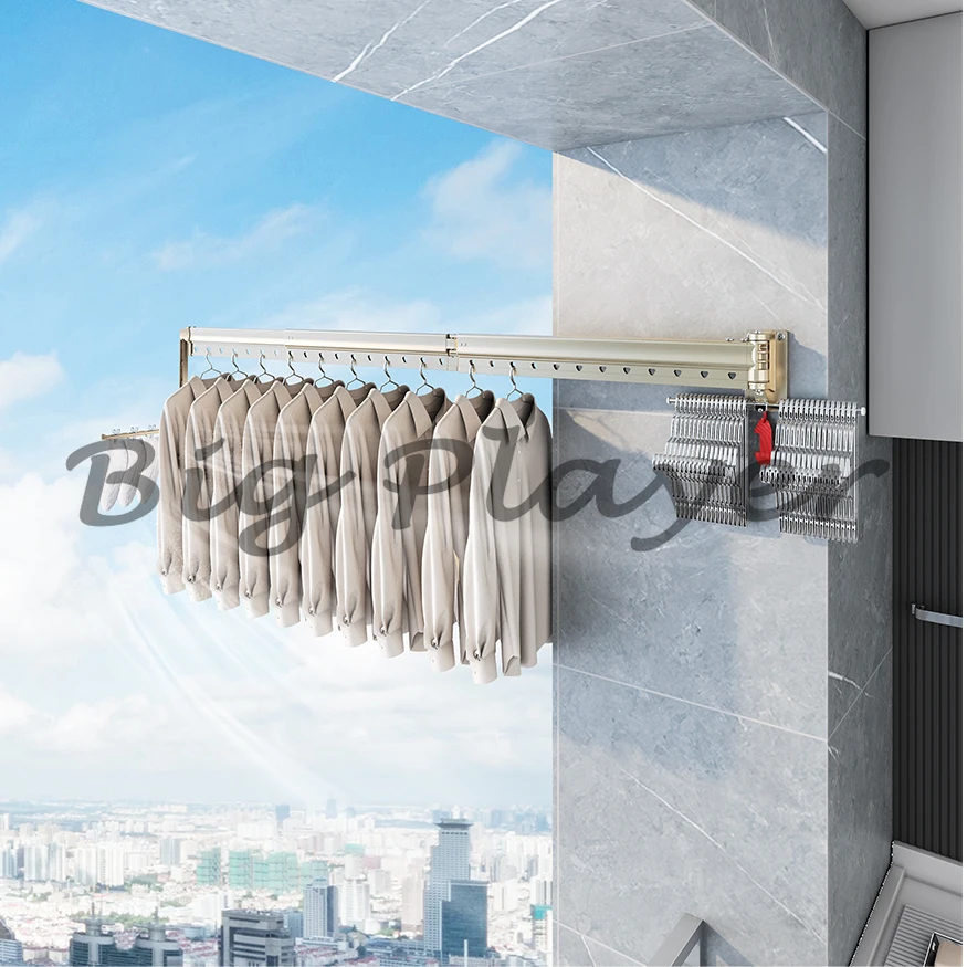 High Level Quality Aluminum Alloy Foldable Windproof Multi Function Wall Mounted Clothes Drying Rack
