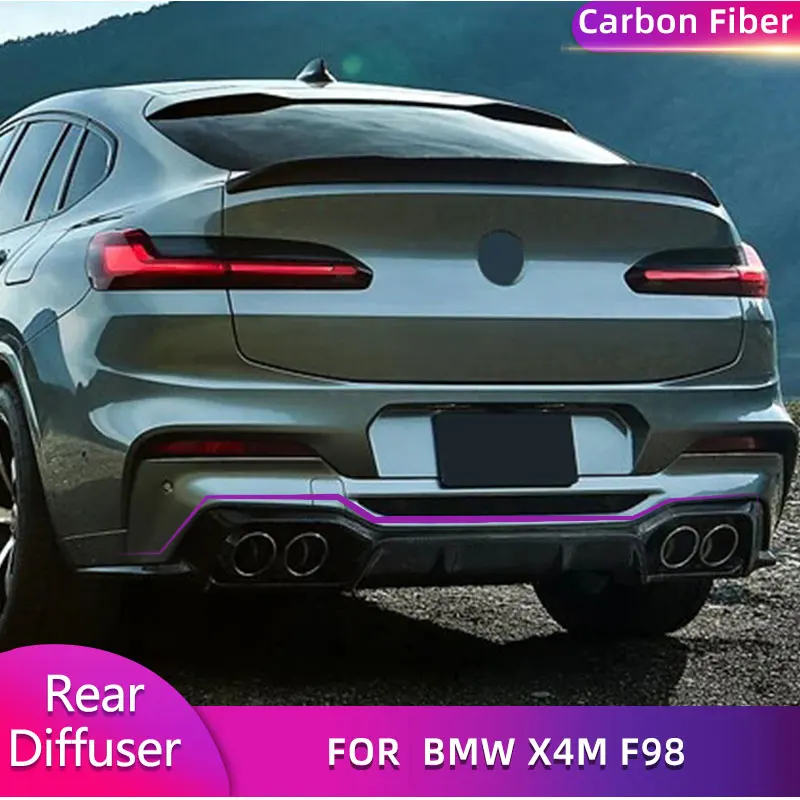 Carbon Fiber Car Rear Bumper Diffuser Lip Spoiler for BMW X4M F98 2019 2020 2021 Auto Rear Diffuser Lip Apron Guard Body Kit