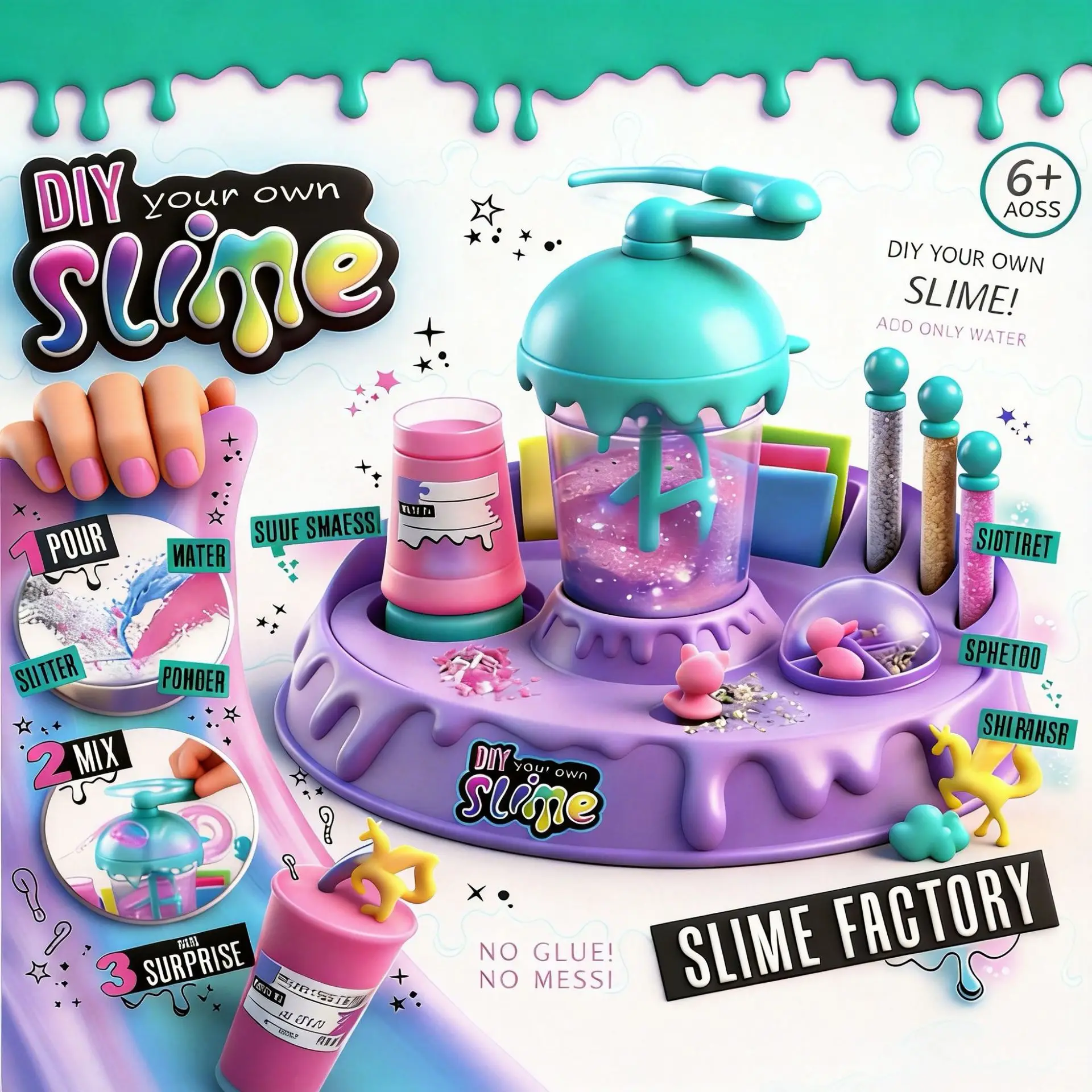 Set de Vasos para Slime Cristalino IY, Polvo Mágico para Slime, Kit de Slime Esponjoso, Juguete Educativo Hecho a Mano para Aliviar el Estrés, Estilo Princesa