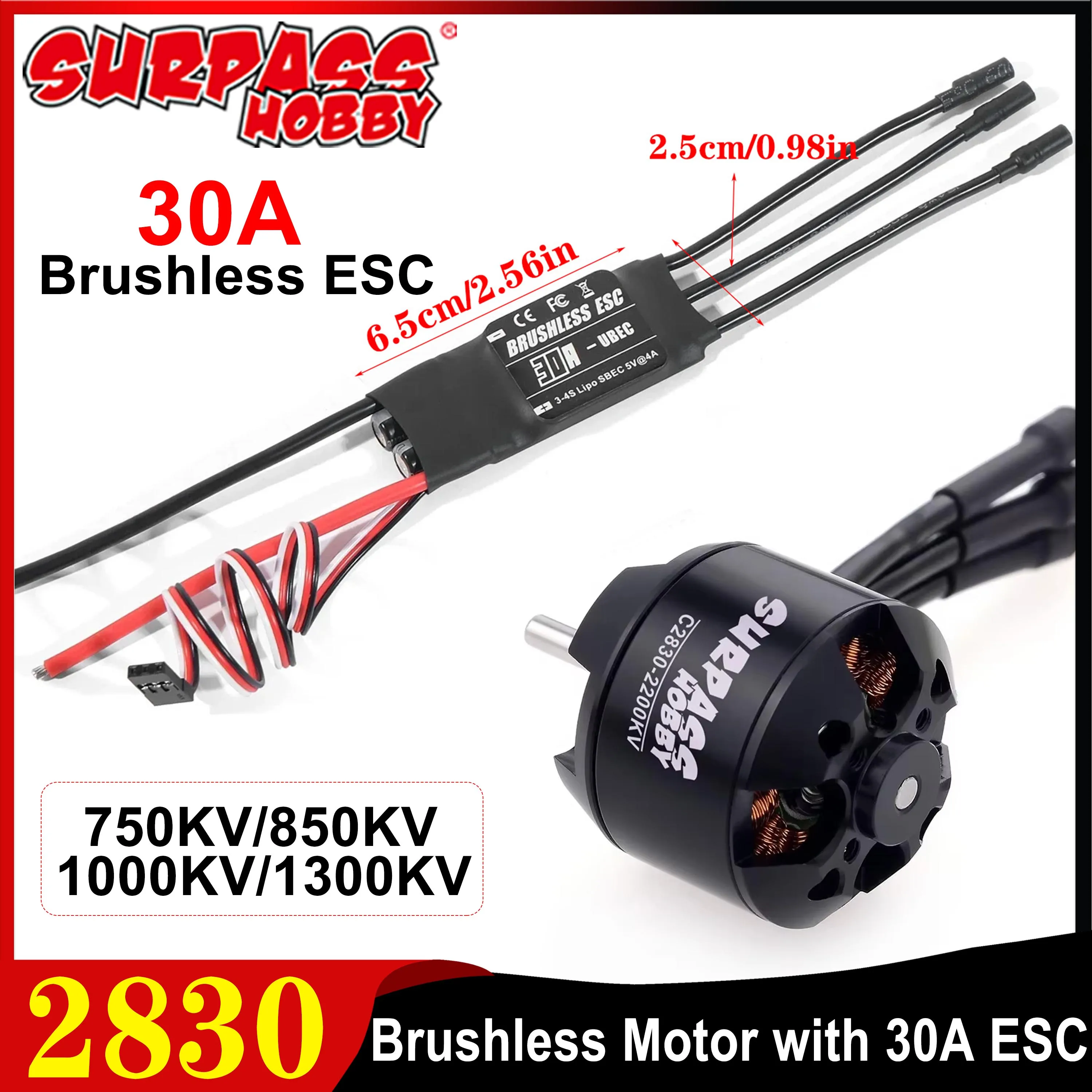 

SURPASS HOBBY 2830 750KV 850KV 1000KV 1300KV Бесщеточный двигатель с 30A ESC для RC-дронов с фиксированным крылом FPV Планер Warbird Самолет Игрушки