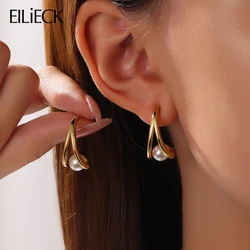 EILIECK 316L Stainless Steel Creative Pearl Drop Earrings For Women Fashion 18K Gold Plated Waterproof Jewelry Gift Bijoux