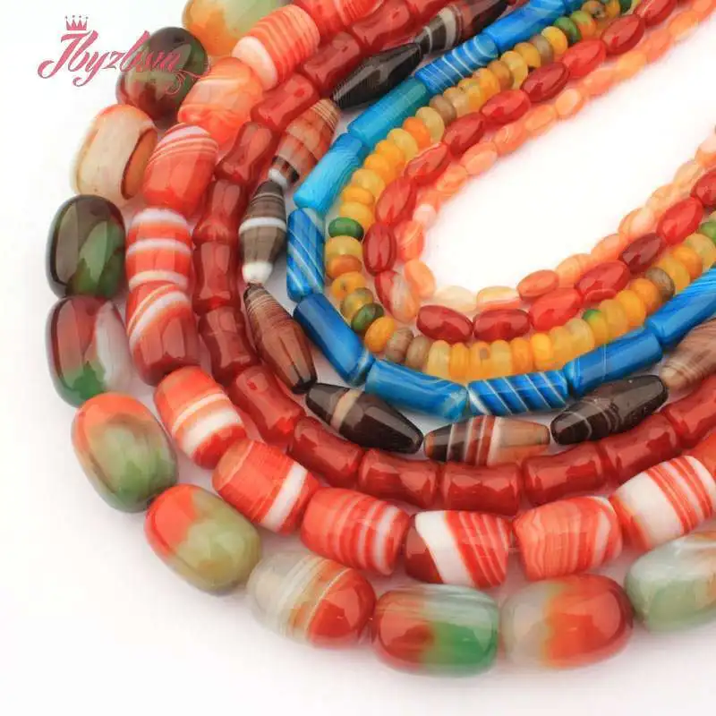 Agates Beads Red Green Blue Column Oval Agates Natural Stone Spacer Beads for DIY Women Men Necklace Bracelet Jewelry Making 15"