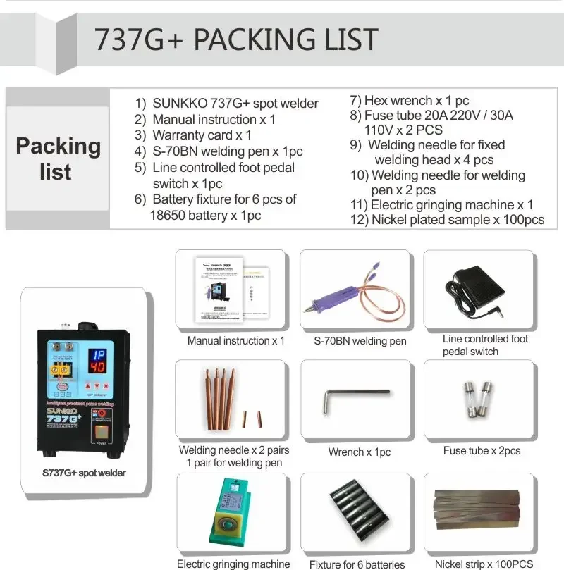 SUNKKO 737G+ 4.3KW Spot Welder for 18650 Battery with Nickel Strip Connection