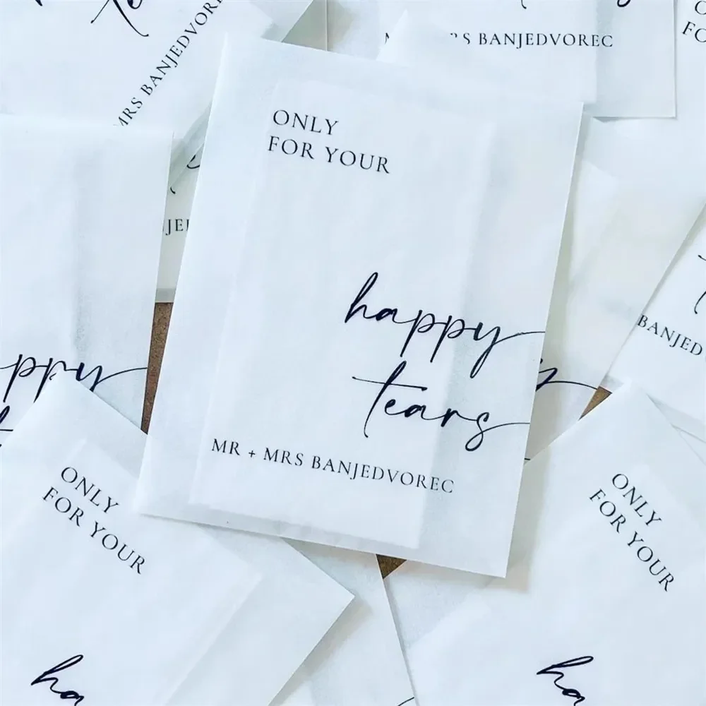 25pcs Happy Tears Personalised Tissue Packets | Wedding Tissues | Wedding Guests |Biodegradable Packets | Only For Your Happy Te