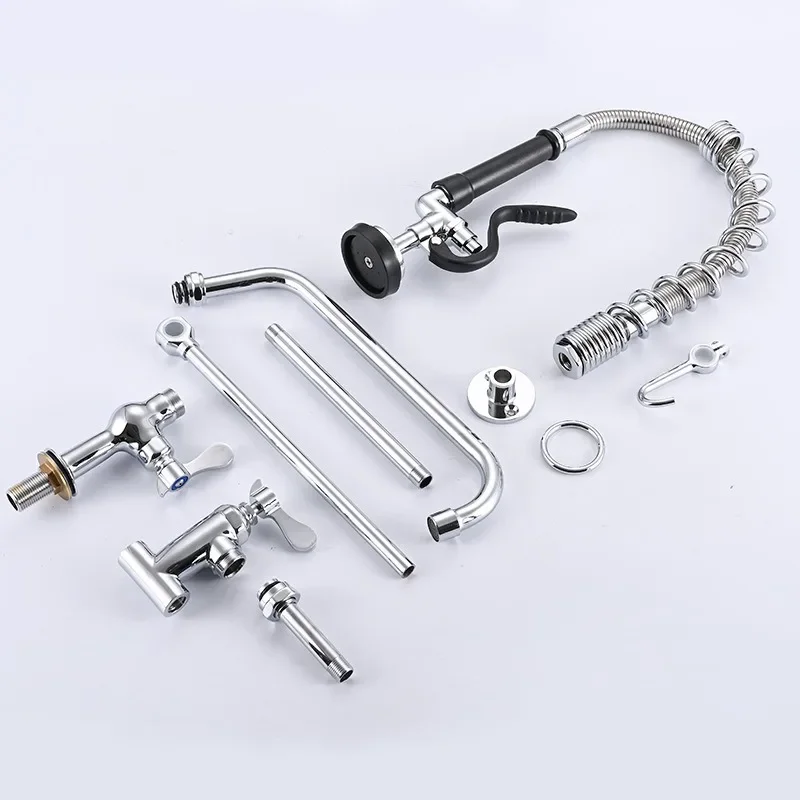 

Commercial Kitchen Single Faucet Pre-Rinse Sink Mixer with Swing Nozzle Single Hole Dual Lever Handle for Restaurant