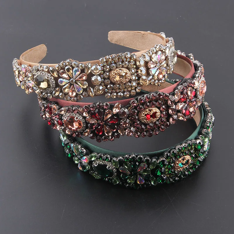 Luxury  Full Green Red Crystal Tiara Hairdband Baroque Rhinestone Diamante Headband Party Wedding Female Hair Accessories558