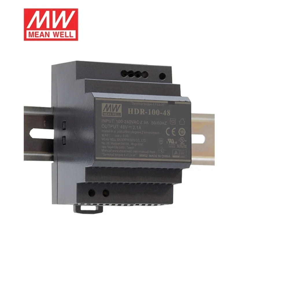 

MEAN WELL HDR-100 HDR-100-12V 7.1A HDR-100-15V 6.13A HDR-100-24V 3.83A HDR-100-48V 1.92A 85~100W Ultra Slim Step Shape DIN Rai