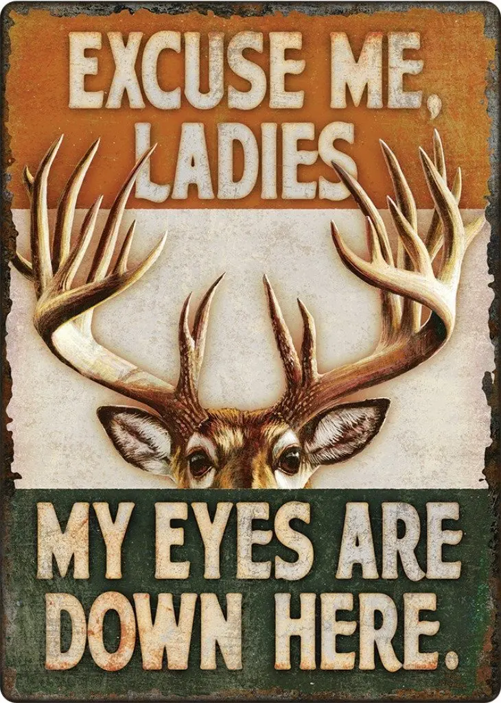 Hunter Deer Antlers Rack Humorous Metal Sign Indoor Outdoor