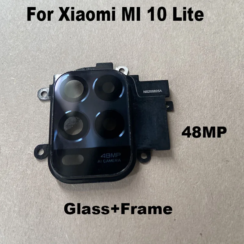 New For Xiaomi Mi 10 Lite Back Rear Camera Glass Lens Cover With Frame Glue Sticker Adhesive 4G 5G