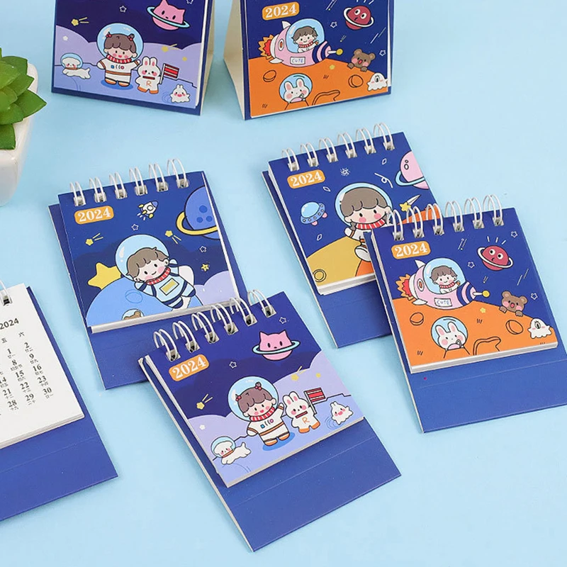 2024 Cute Astronaut Calendar Delicate Mini Portable Desktop Coil Calendar Book Office School Supplies Daily Schedule Planner