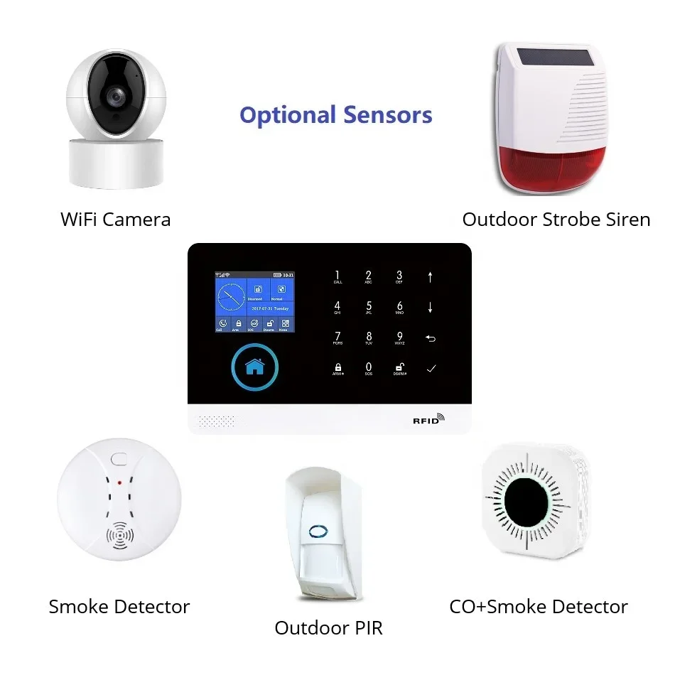 WiFi Wireless DIY Phone Tuya App Alert GSM Smart Home Security Alarm System with Multi Sensors for House Apartment