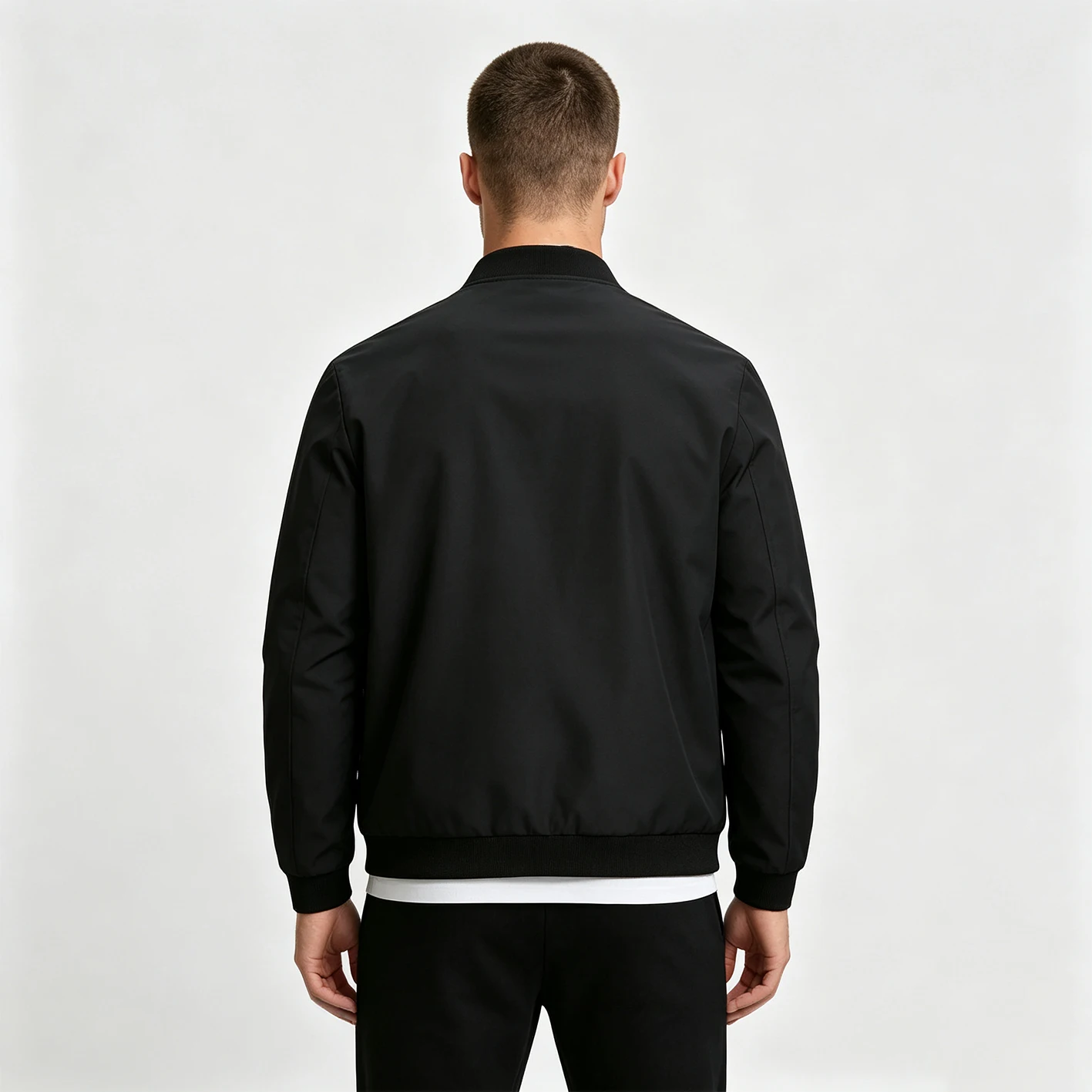 Men Er Jacket Classic Baseball Collar Zip-up Casual Outerwear Solid Black Lightweight Male Daily Coat