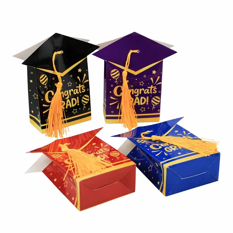 

50Pcs Bachelor Hat Cap Bronzing Candy Box for Grad Graduation DIY Party Cookie Gift Packaging Box Birthday Favor Treat Box Decor