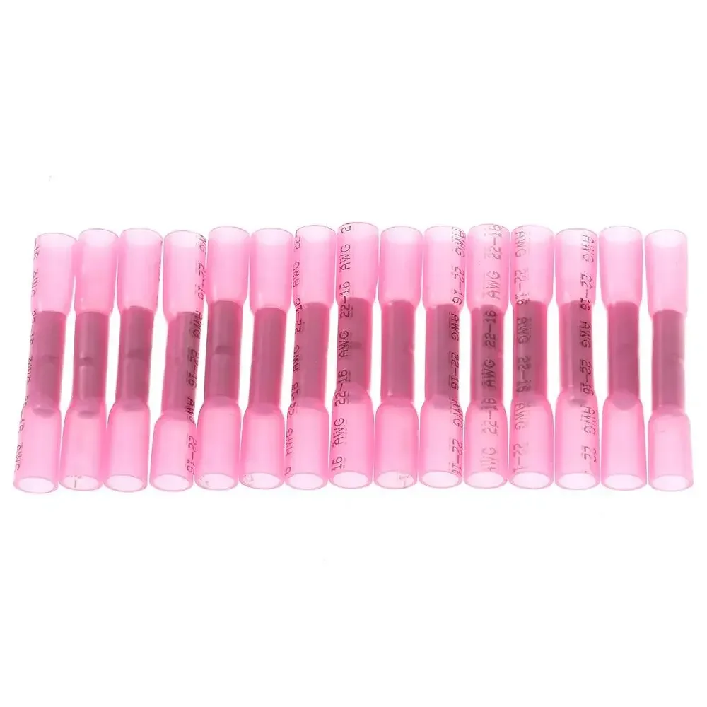100pcs Connectors Heat Shrink Red Butt Crimp Terminals Waterproof Female Spade Connectors 22-16 Gauge Insulated Seal Wire