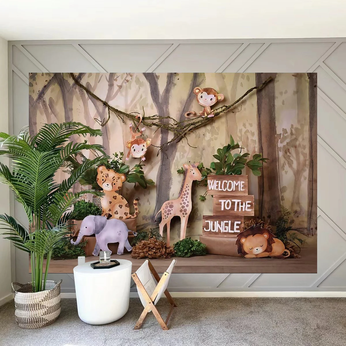 Jungle Savannah Zoo Animal Backdrop Party Photo Wooden Background Kids Children Newborn Happy Birthday Baby Shower Decorations