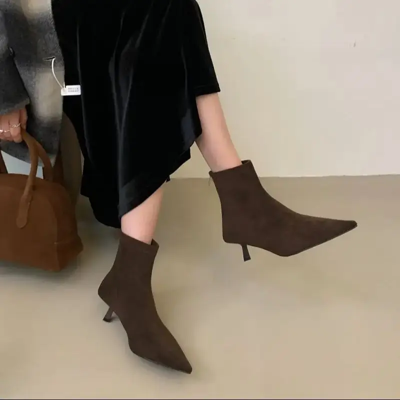 Bailamos 2024 New Brand Women Short Boots Fashion Square Low Heel Ladies Elegant Ankle Boots Shoes Pointed Toe Chelsea Shoes Mu