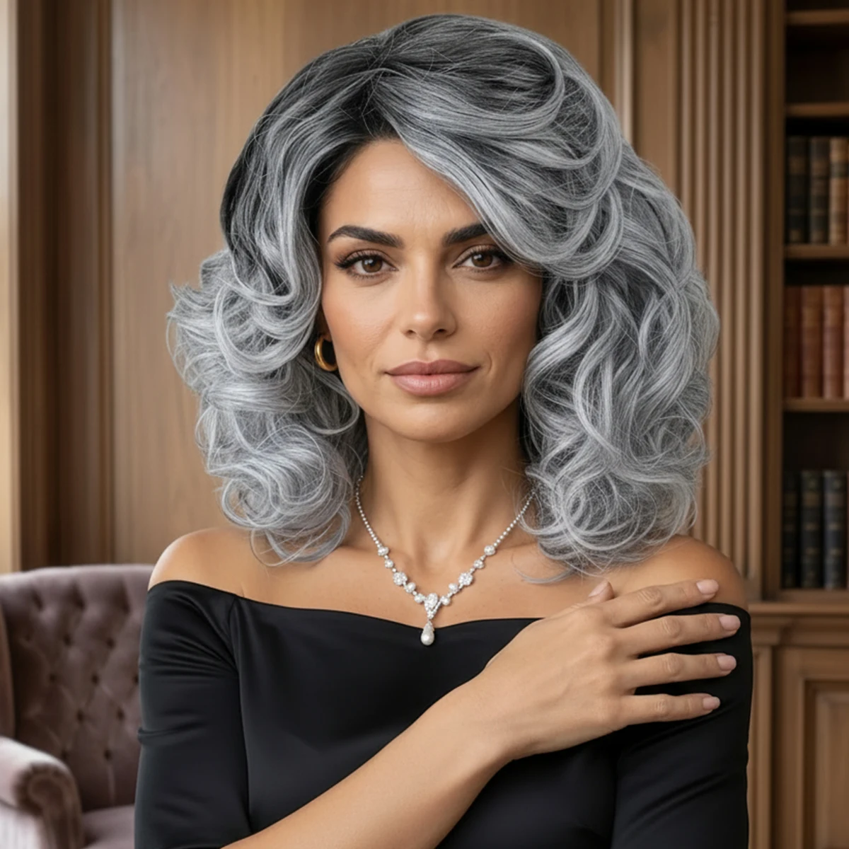 

Silver Grey Fashion Curly Synthetic Wig, Suitable For Women's Daily Wear, Christmas And Party