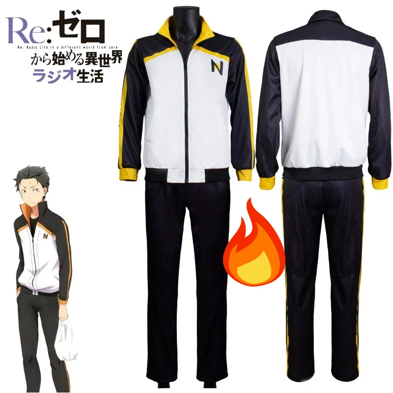 Disfraz de Anime Re: Zero Kara Hajimeru Isekai Seikatsu, Sudadera con Capucha de Natsuki Subaru, Conjunto de Cosplay, Uniforme Deportivo para Fiesta de Halloween