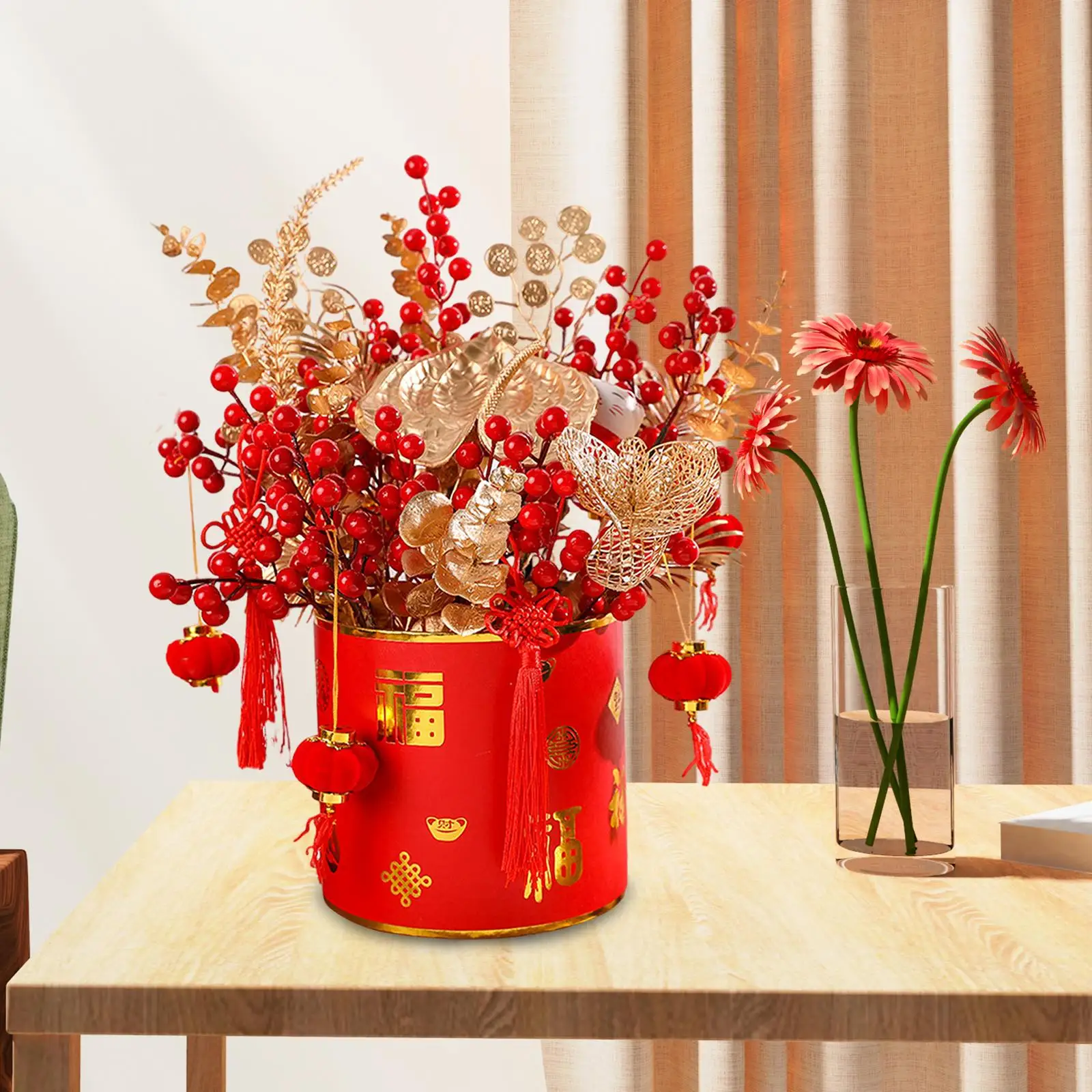 

Simulation Red Berries Flowerpot Feng Shui Decoration Housewarming Gift