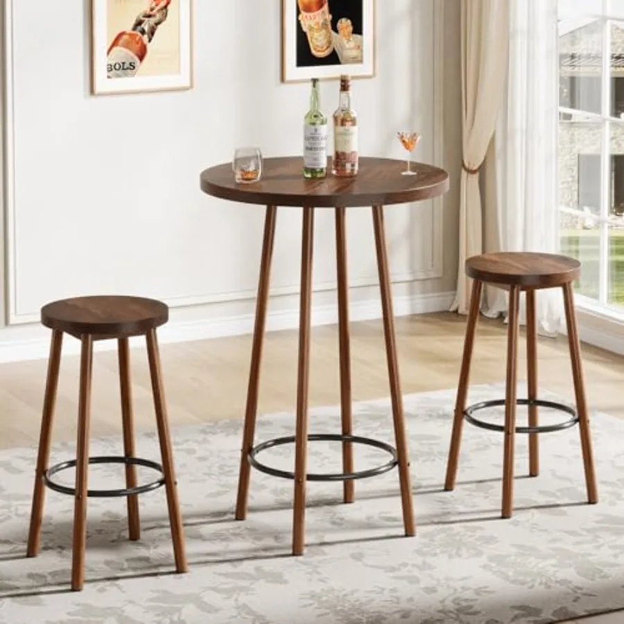 

Tribesigns 3-х предметный набор барных столов 23,6 дюйма, круглый стол для паба, небольшой барный стол по высоте для 2 промышленных домашних барных блоков с 2 табуретками f