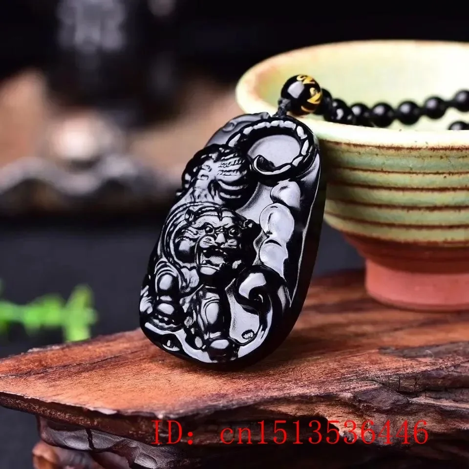 

Fashion Obsidian Downhill Tiger Pendant Necklace Jewellery Chinese Hand-Carved Healing Women Man Luck Gift Sweater Chain