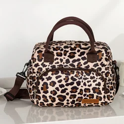 Leopard Print Oxford Cloth Food Insulation Bag Handheld Crossbody Ice Pack for Picnic Travel Food Preservation Storage
