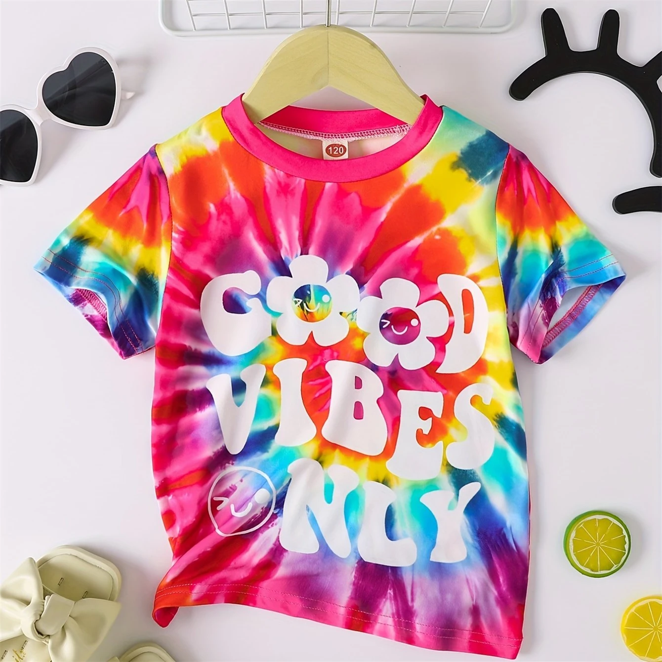 Kids Clothes Trendy Girls' Tie Dye Letter Print T-Shirt Girls Clothes Casual Short Sleeve Girl Tee Shirt Children Summer Clothes