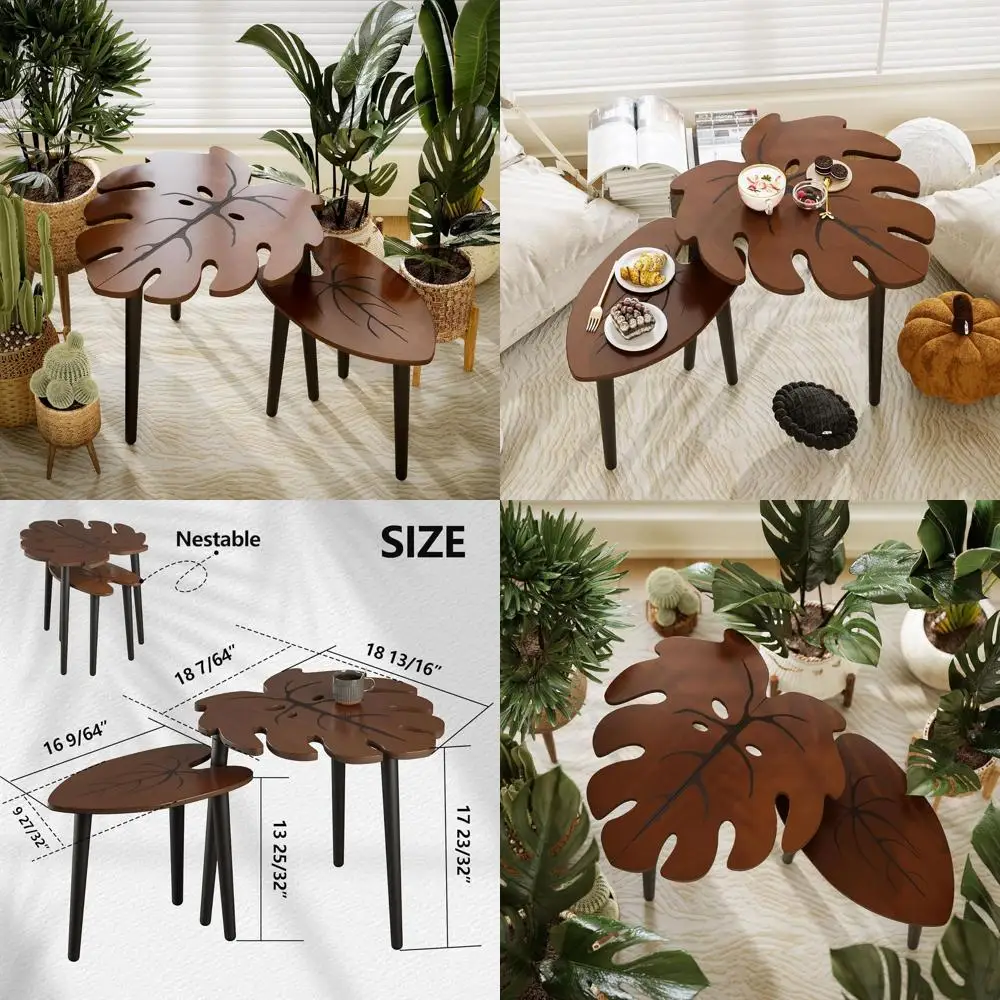 

Набор из 2-х маленьких приставных столиков с дизайном под текстуру листа, идеально подходящих для использования в качестве кофейных столиков в гостиной, спальне, на балконе или во дворе.