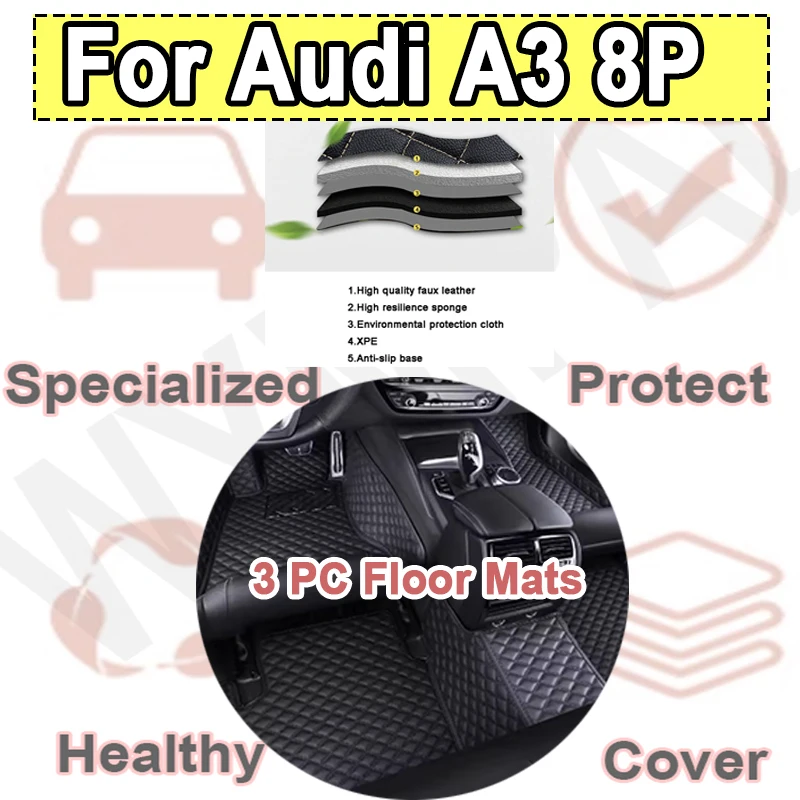 

Luxury Custom Automotive Car Floor Mats For Audi A3 8P 2008 2009 2010 Auto Luxury Leather Men Women Car Mats Full Coverage