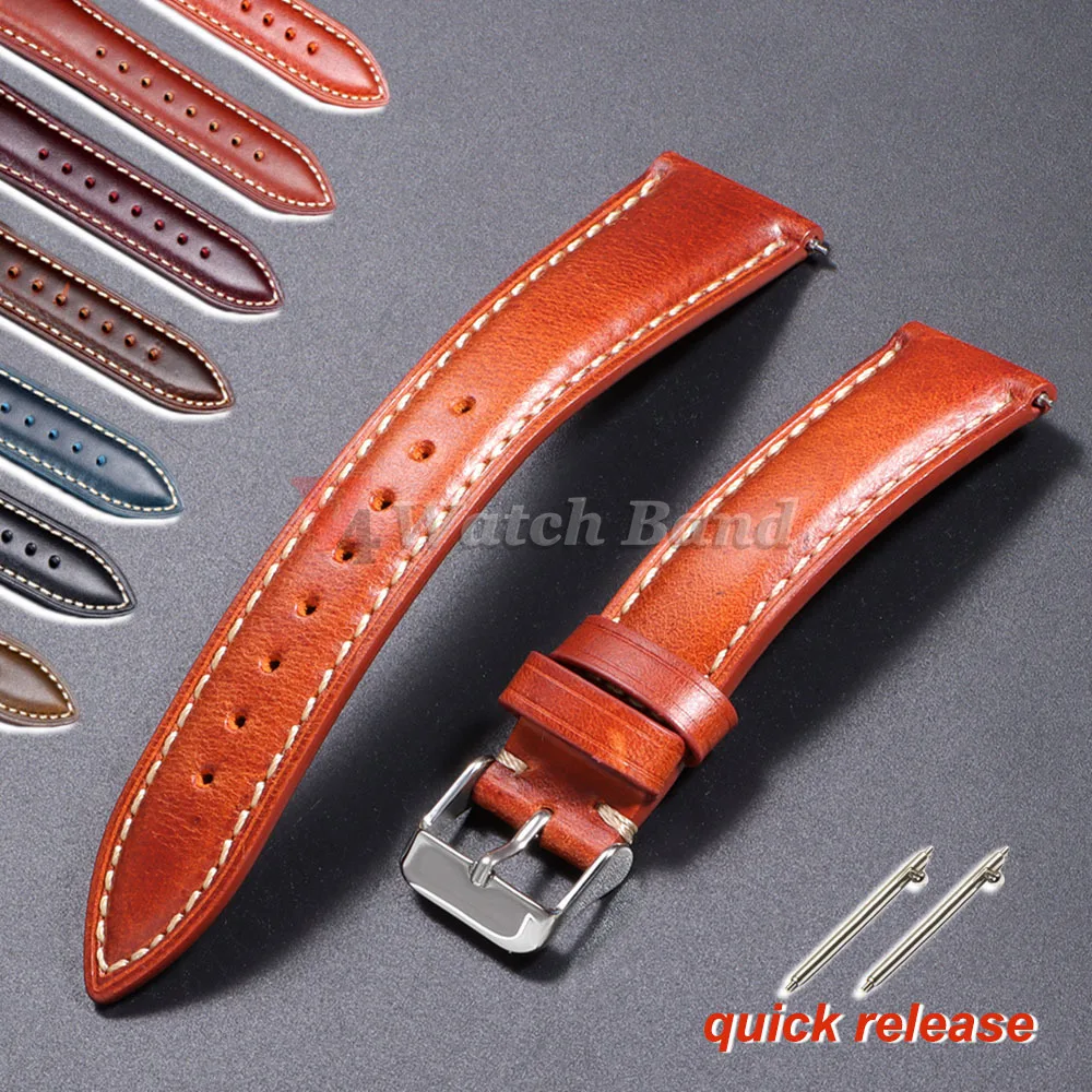 Vintage Oil Wax Genuine Leather Watch Strap 18mm 19mm 20mm 22mm 21mm Brown Watchbands for Samsung Galaxy Watch Band Bracelet