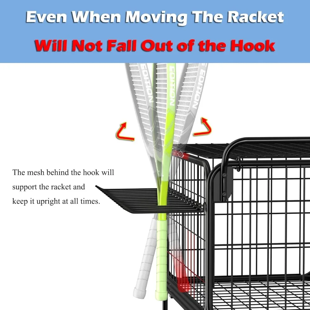 عربة كرة التنس لـ 350 كرة، عربة ترولي بعجلات مع سلة غسيل بعجلات، عربة كبيرة جدًا لتخزين المعدات الرياضية