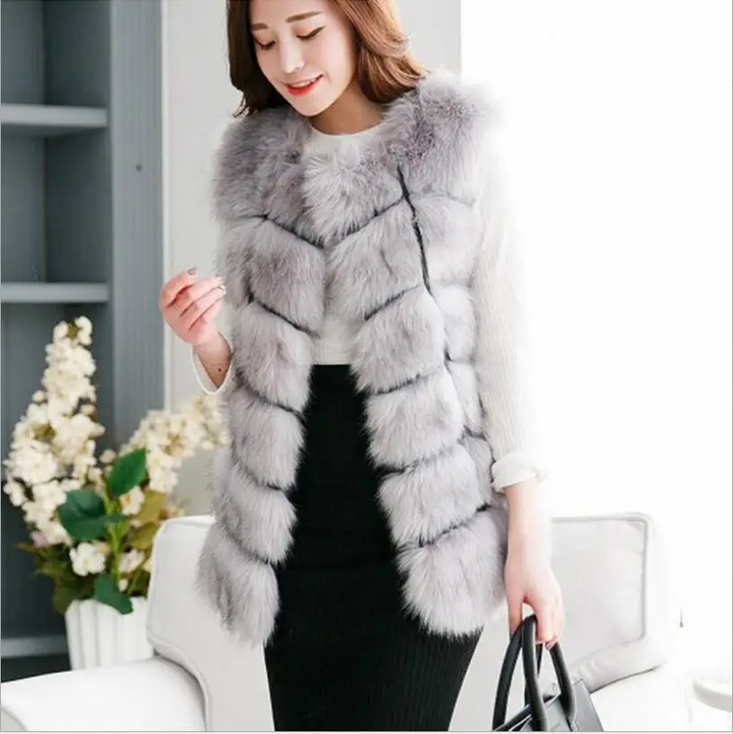 Manteau d'hiver en fausse fourrure de renard pour femme, gilet chaud, manteau mi-long décontracté, glaçure en fourrure, haute qualité, luxe, nouveau