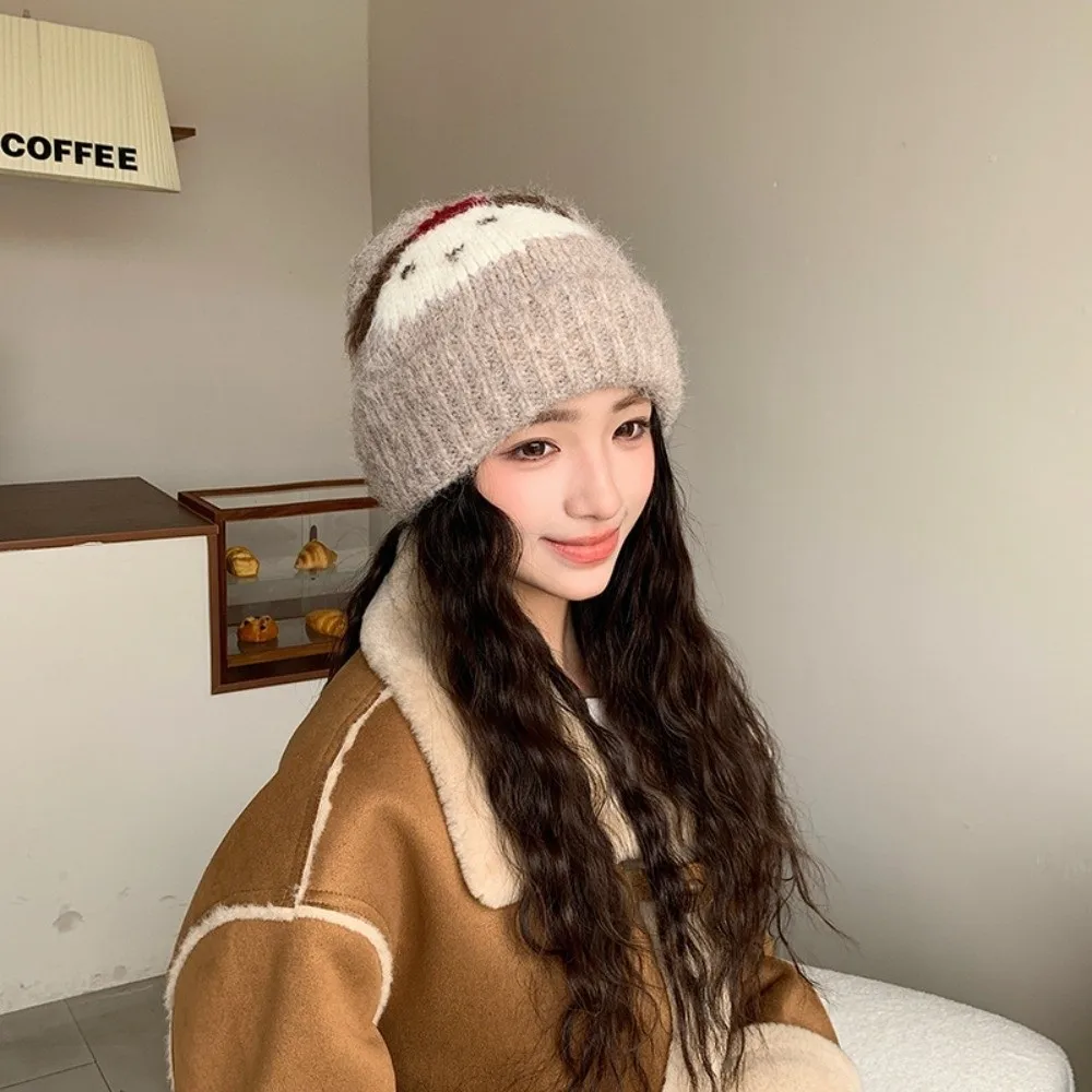 Polyester Cartoon Puppy Head Beanie Hat Warm Earflap Outdoor Knitted Beanie Hat 56cm To 58cm Ear Protection Winter Beanie Hat