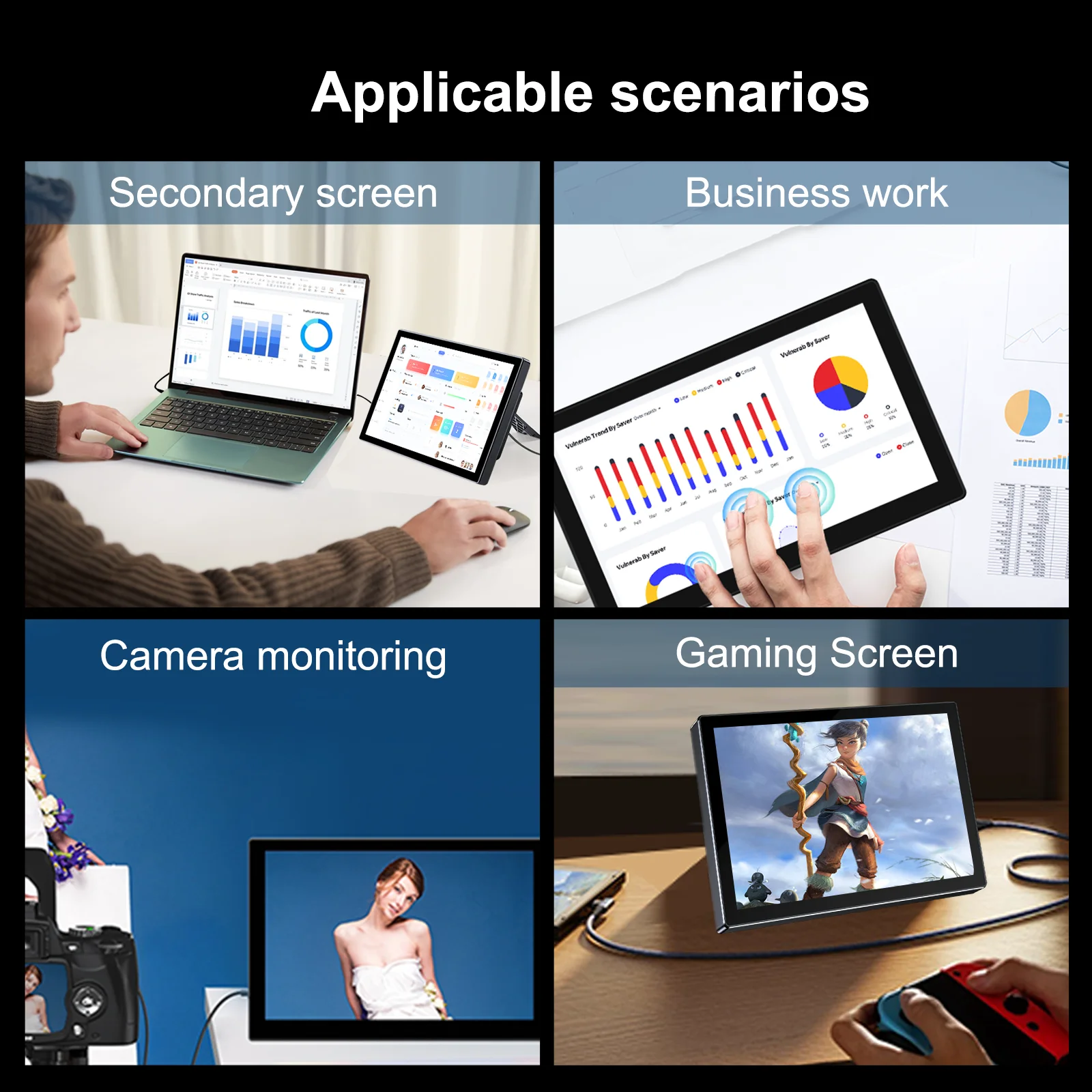 Monitor portátil de 15,6 polegadas IPS 1920x1080 60Hz para segunda tela externa para jogos Xbox PS Switch Laptop