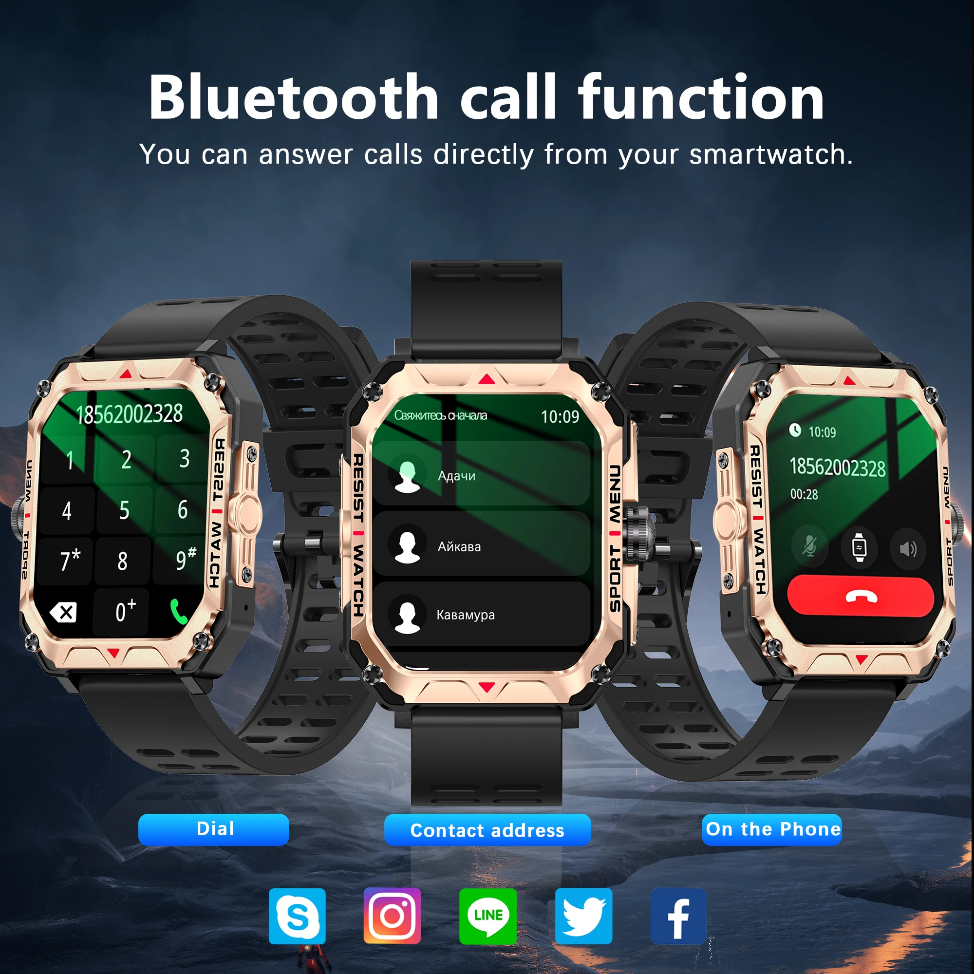 New Full Touch Screen Men's Sports Smart Watch Large Battery Fitness Bluetooth Call Fashion Watch IP68 Waterproof Metal Case