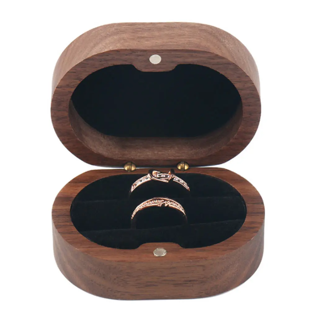 

Walnut Ring Box Wooden Jewelry Container Holder Small Storage Retro Gifts Wedding Birthday Decorative ganizer Case