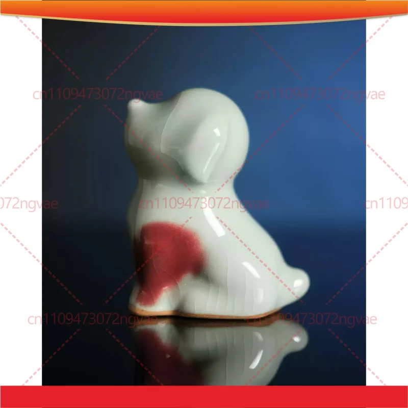 Intangible Cultural Heritage Jun Porcelain Obedient Dog Ornament, Azure Red Kiln Change, Creative Home Art Decor Figurine