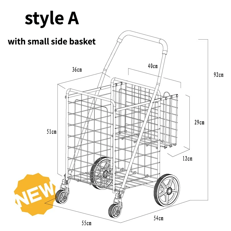 50 Pounds White 4 Wheels Utility Cart Large-sized Sturdy Steel Frame Folding Cart for Grocery Shopping Transporting Laundry