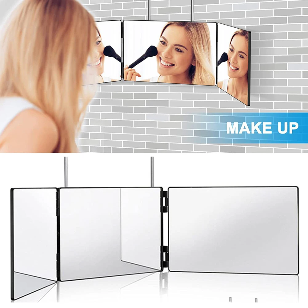 3 Way Trifold Haircut Mirror Adjustable Height Brackets 360 Degree Mirror for Travel Bedrooms Tri-fold Makeup Mirrorjavascript: