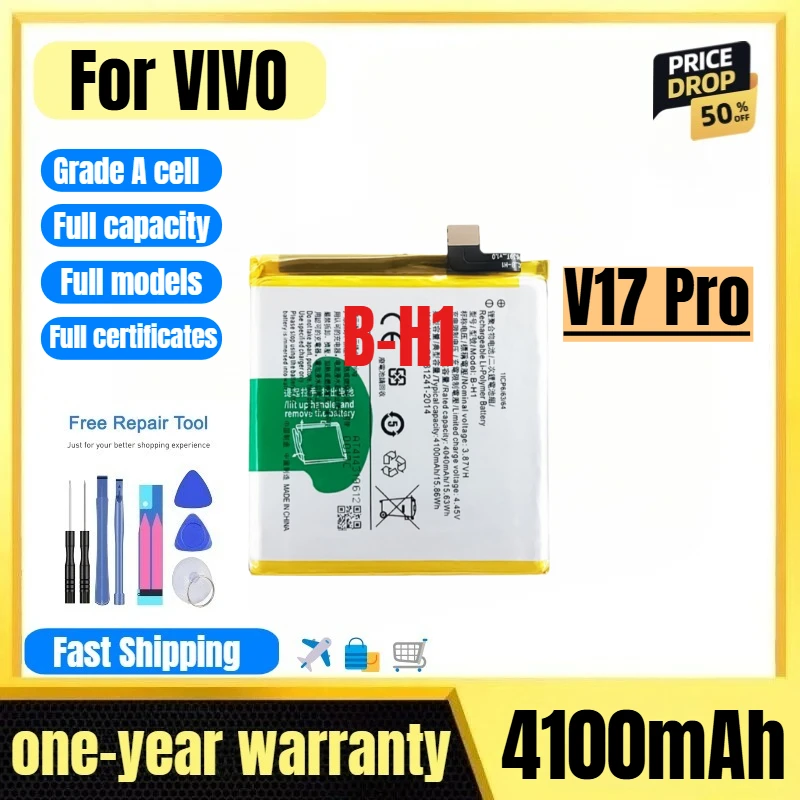 

B-H1 for VIVO V17 Pro Mobil Phone Battery 0 Cycle High Quality High Capacity Battery Replacement Bateria Grade A Cell with Tools