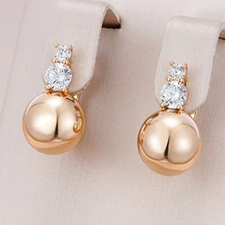 Kinel Simple Glossy Hemisphere Earrings for Women 585 Rose Gold Color Natural Zircon Accessories Fashion Wedding Fine Jewelry