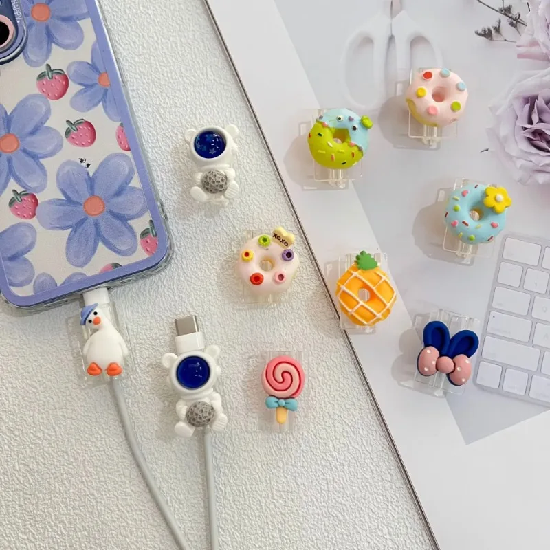 Charging Cable Protector Cartoon Transparent Data Protective Cover Charger Cord Management for iPhone Type-c Cable Organizers