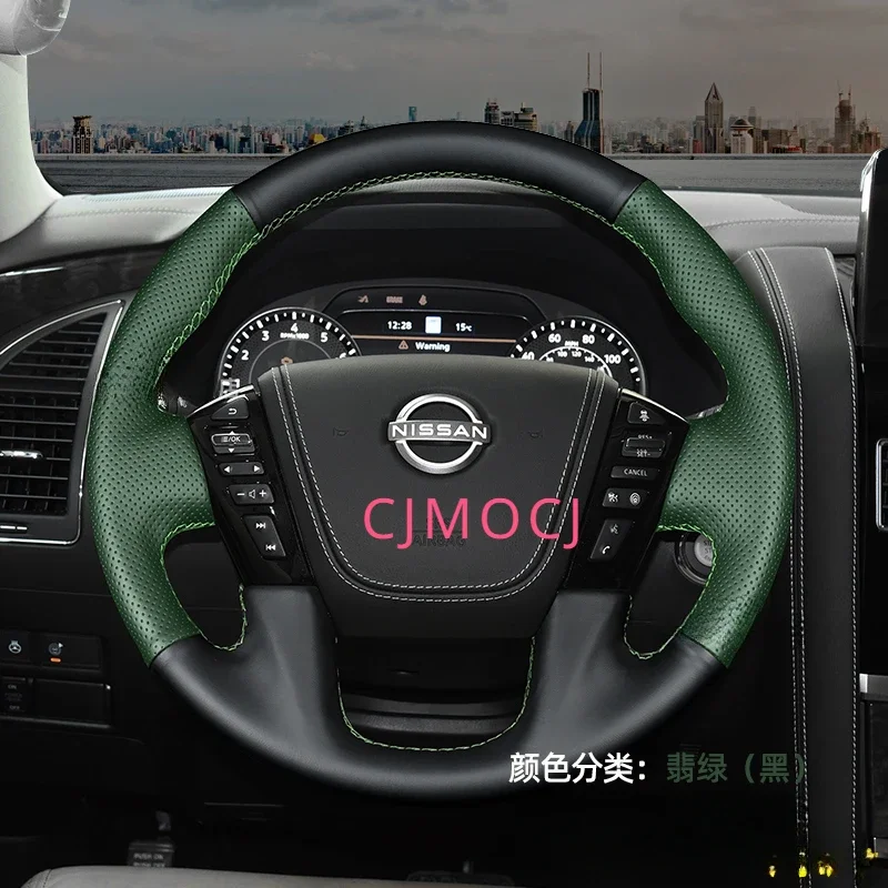 Customized DIY Leather Hand Sewn Car Steering Wheel Cover for Nissan Patrol 2023 2014 2016-2019