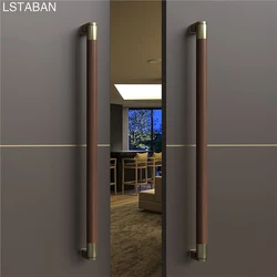 400mm-2000mm Lengthen Entrance Door Handle Solid Walnut Wood Villa Door Pull Handle Kitchen Cabinet Sliding Drawer Round Handle