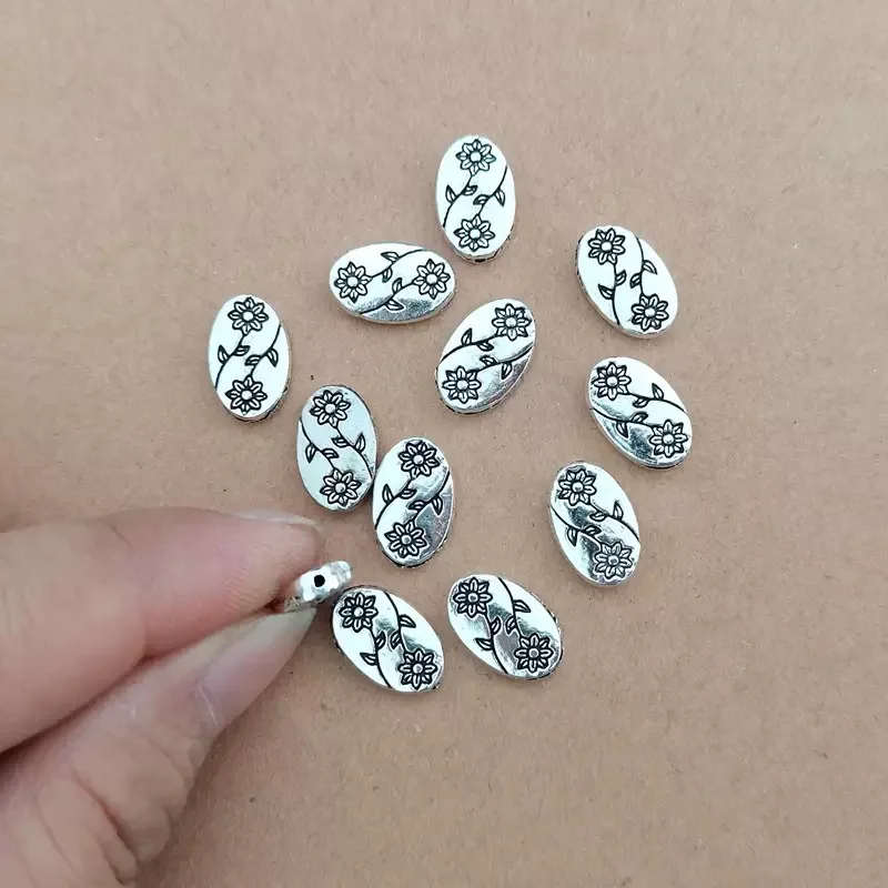 300 Stück antiksilberfarbene ovale Blumen-Abstandsperlen, 10 x 6 x 3 mm, für DIY-Schlüsselanhänger, Halsketten, Armbänder, Schmuckherstellung, Großhandel – Detail 3