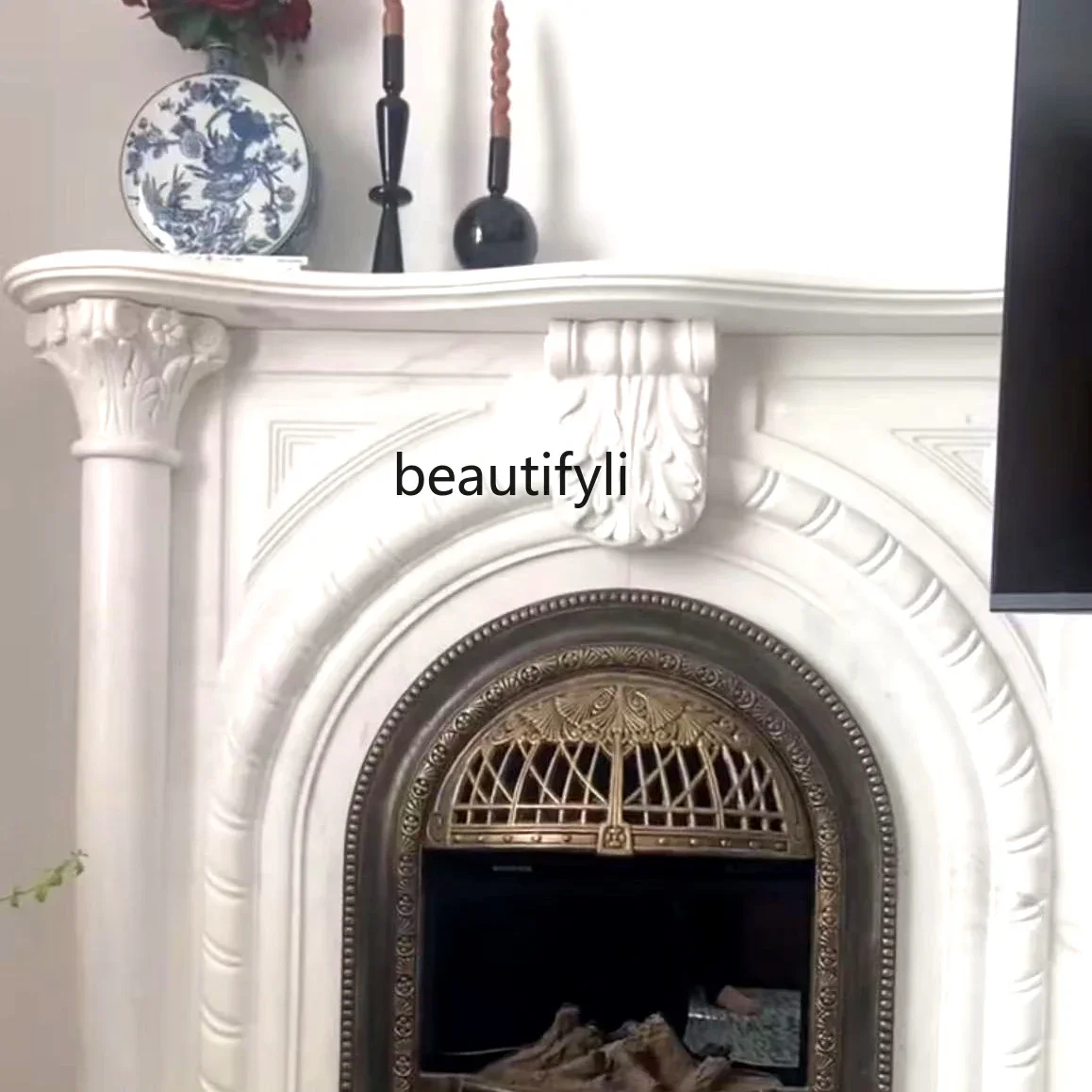 Y183Marble mantel European arch interior decoration cabinet white marble stone customization