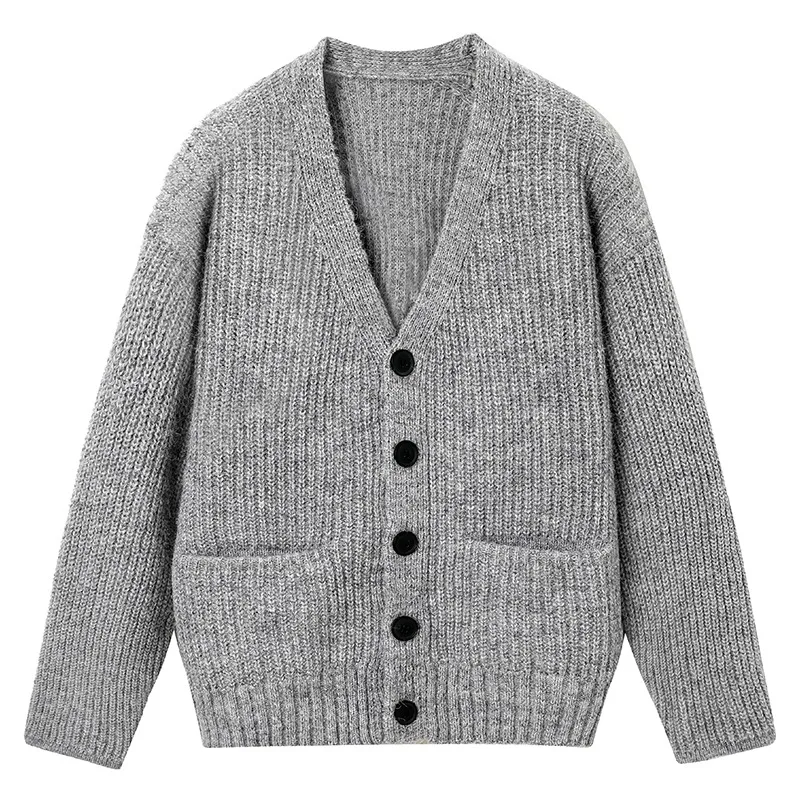 2026 New Autumn Winter Mens Oversized V Neck Knit Cardigan Simple British Casual All Match Sweater
