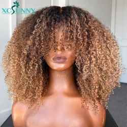 Xcsunny-Peluca de cabello humano Afro rizado con flequillo, pelo brasileño degradado, hecho a máquina