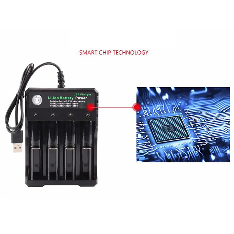 

2X 18650 Lithium Battery Charger 4 Slot 3.7V Smart USB Charging Stand 14500 Bright Flashlight Charger-Y41A