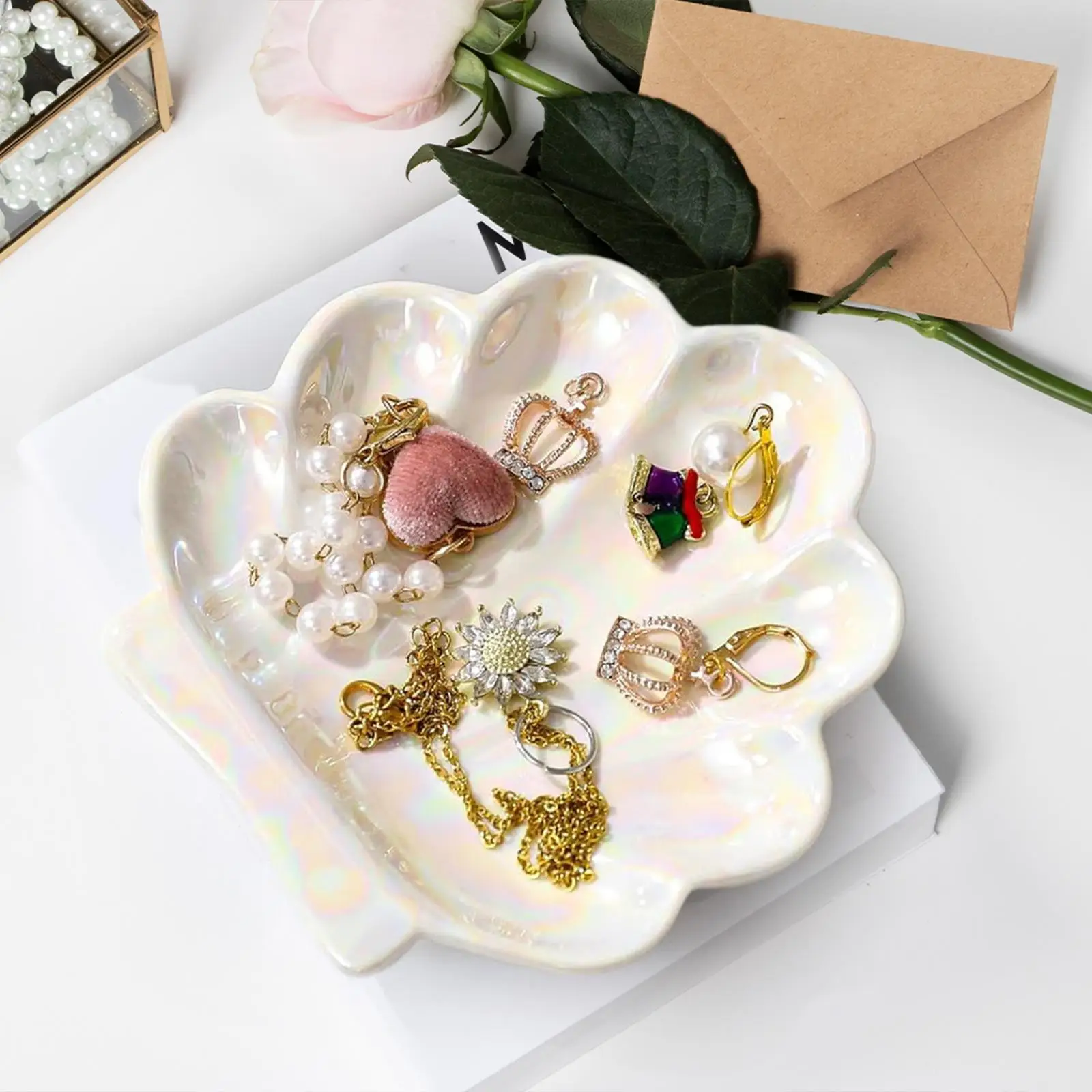 Shell Jewelry Dish Jewelry Holder Ceramic Decorative Trinket Tray Entrance Key Bowl for Earrings Rings Bedroom Vanity Kitchen